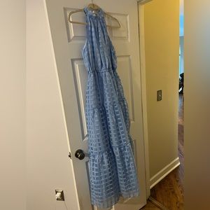 Light blue checkered pattern maxi dress